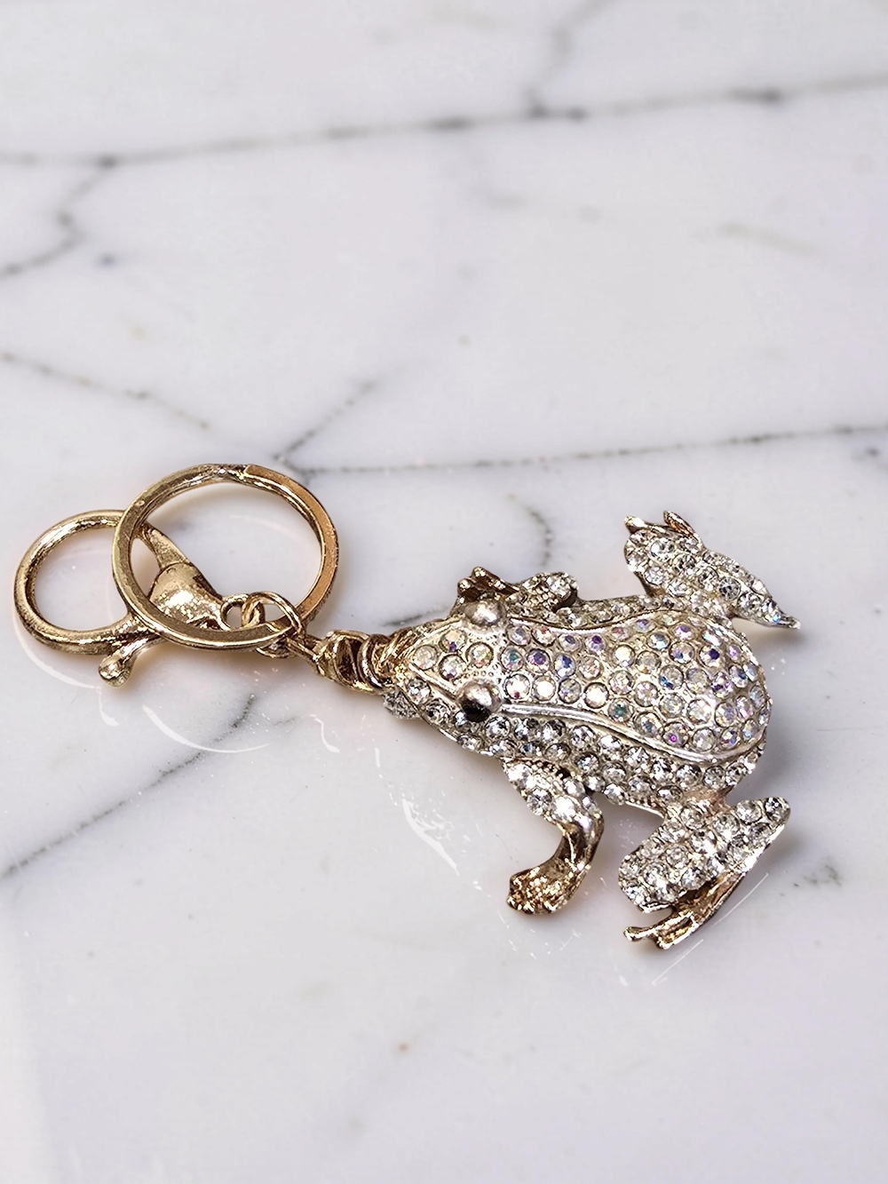 Crystal Frog Keychain Bag Charm - Gold Tone